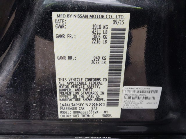 1N4AL3AP3FC578681 Nissan Altima 2.5 S