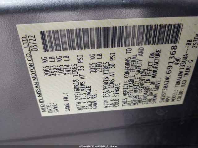 5N1BT3BA1NC691368 Nissan Rogue Sv Fwd