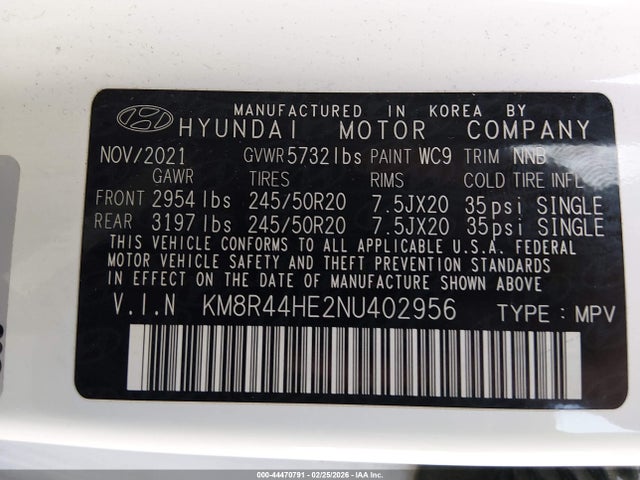 KM8R44HE2NU402956 Hyundai Palisade Sel