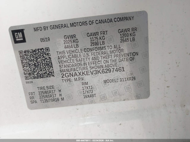 Продажа на аукционе авто 2019 Chevrolet Equinox Lt, vin: 2GNAXKEV3K6297461, номер лота: 44470811