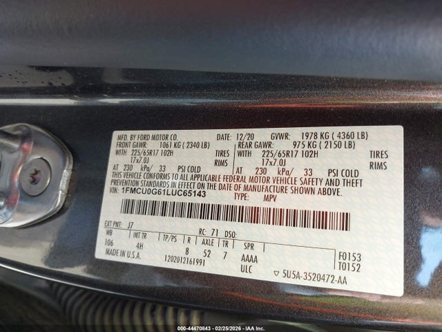 1FMCU0G61LUC65143 Ford ESCAPE SE