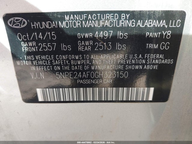 Hyundai SONATA SE 2016 5NPE24AF0GH323150 Image 9