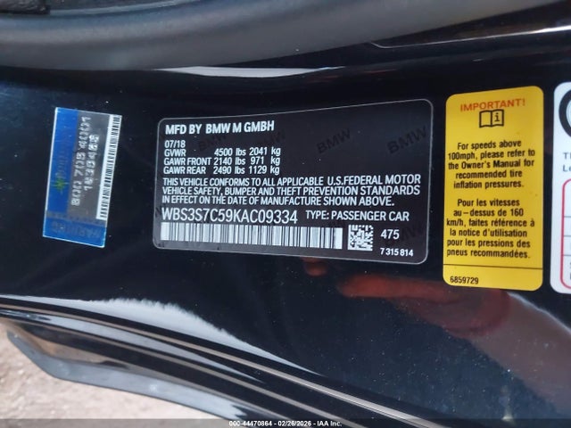 Продаж на аукціоні авто 2019 Bmw M4 Cs, vin: WBS3S7C59KAC09334, номер лоту: 44470864