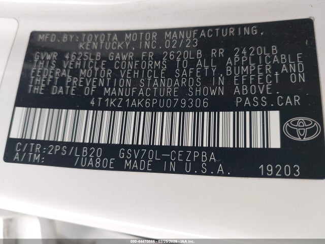 4T1KZ1AK6PU079306 Toyota Camry Xse V6
