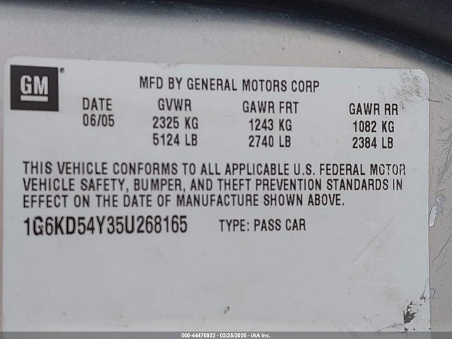 2005 CADILLAC DEVILLE 1G6KD54Y35U268165 Photo 8