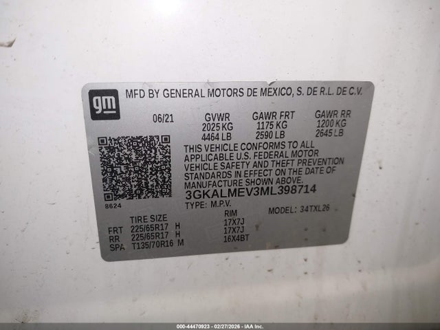 Aukcja sprzedaży 2021 Gmc Terrain Fwd Sle, vin: 3GKALMEV3ML398714, numer aukcji: 44470923