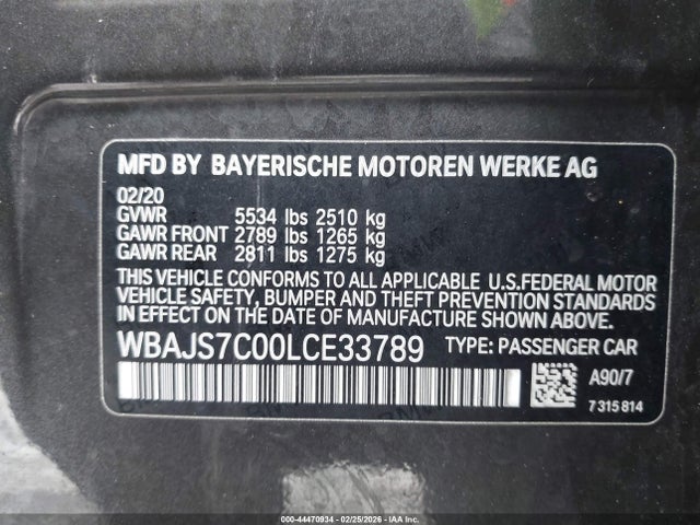 2020 Bmw M550i Xdrive მანქანა იყიდება აუქციონზე, vin: WBAJS7C00LCE33789, აუქციონის ნომერი: 44470934