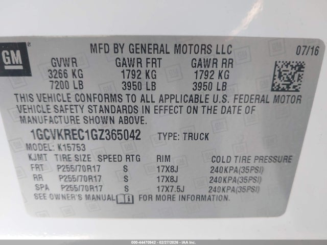 1GCVKREC1GZ365042 Chevrolet Silverado 1500 1lt