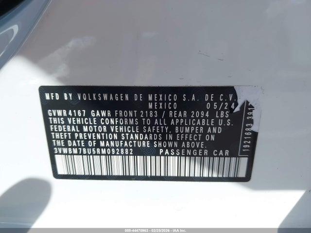 2024 Volkswagen Jetta 1.5t Sport მანქანა იყიდება აუქციონზე, vin: 3VWBM7BU5RM092882, აუქციონის ნომერი: 44470963