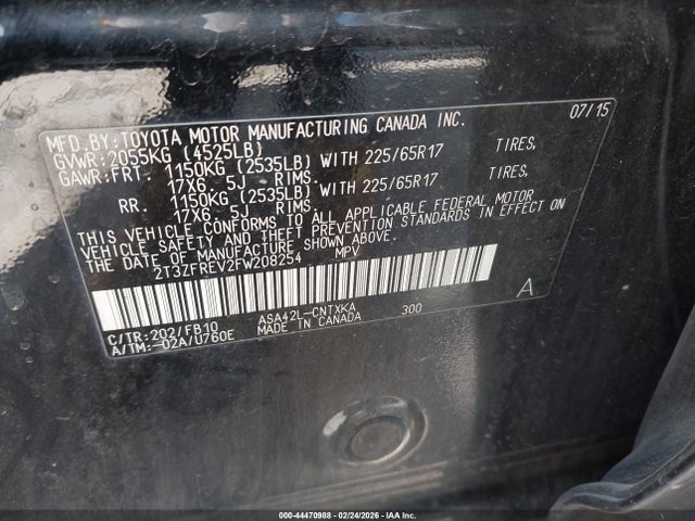 2T3ZFREV2FW208254 Toyota RAV4 LE