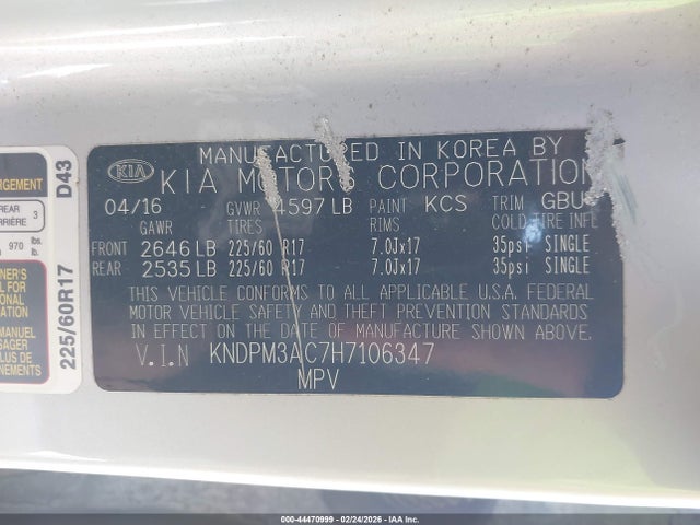 KNDPM3AC7H7106347 KIA Sportage Lx