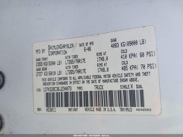 2006 DODGE RAM 2500 1D7KS28C36J234073 Photo 8