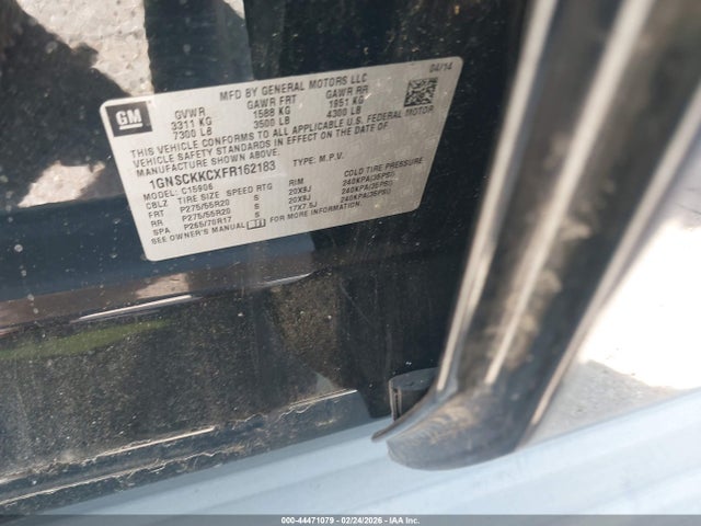 2015 Chevrolet Suburban 1500 Ltz მანქანა იყიდება აუქციონზე, vin: 1GNSCKKCXFR162183, აუქციონის ნომერი: 44471079