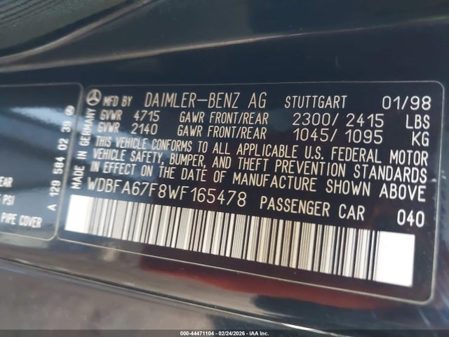 1998 MERCEDES-BENZ SL 500 WDBFA67F8WF165478 Photo 8