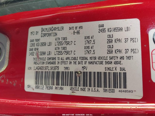 2007 JEEP WRANGLER 1J4GA69187L101879 Photo 8