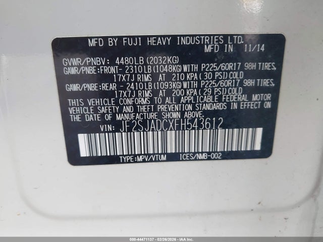Subaru Forester 2.5i Premium 2015 JF2SJADCXFH543612 Image 9