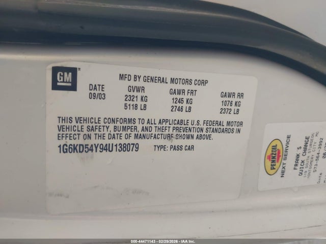 2004 CADILLAC DEVILLE 1G6KD54Y94U138079 Photo 8