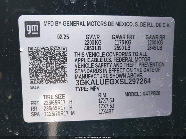 Aukcja sprzedaży 2025 Gmc Terrain Awd Elevation, vin: 3GKALUEGXSL297264, numer aukcji: 44471219