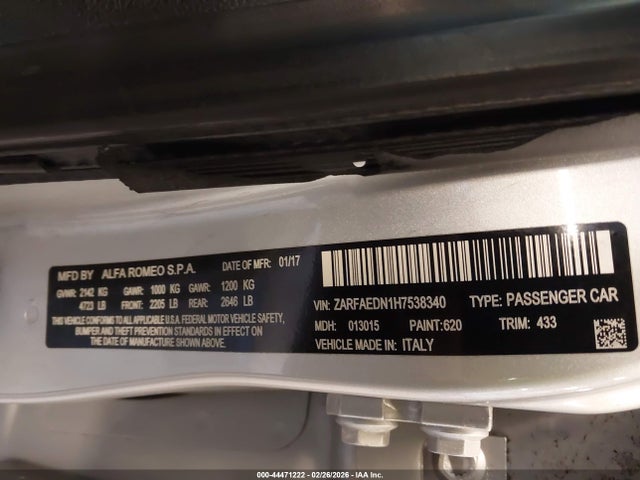 2017 ALFA ROMEO GIULIA ZARFAEDN1H7538340 Photo 8