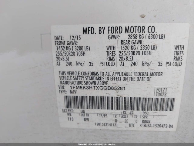 1FM5K8HTXGGB85281 Ford Explorer Platinum