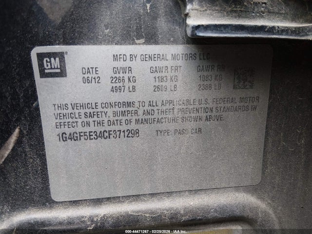 44471267 :رقم المزاد ، 1G4GF5E34CF371298 vin ، 2012 Buick Lacrosse Premium 2 Group مزاد بيع