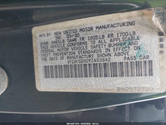2000 CHEVROLET PRIZM 1Y1SK5280YZ433842 Photo 8