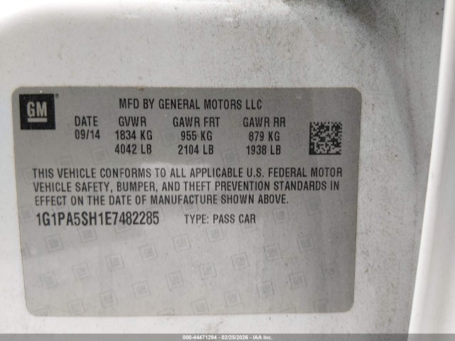 1G1PA5SH1E7482285 Chevrolet Cruze Ls Auto