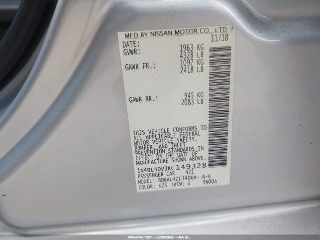 Nissan Altima 2.5 Sv 2019 1N4BL4DV3KC149328 Image 9