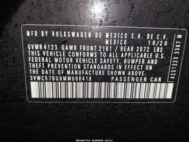 2021 VOLKSWAGEN JETTA 3VWC57BU8MM008418 Photo 8
