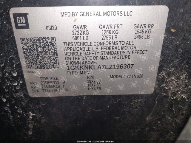 2020 Gmc Acadia Sle მანქანა იყიდება აუქციონზე, vin: 1GKKNKLA7LZ196307, აუქციონის ნომერი: 44471335