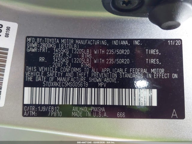 2021 TOYOTA SIENNA 5TDXRKEC5MS005619 Photo 8