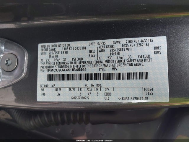 1FMCU9JA4SUB45465 Ford Escape Platinum