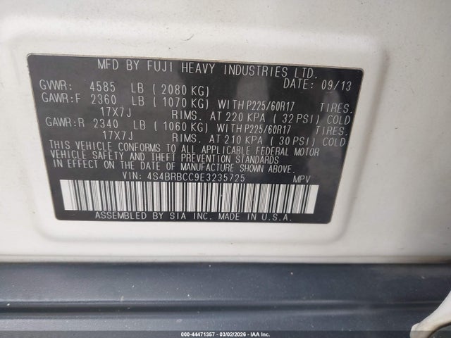 Subaru Outback 2.5i Premium 2014 4S4BRBCC9E3235725 Image 9