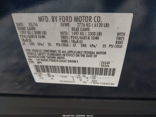 2016 FORD EXPLORER 1FM5K7B8XGGC38981 Photo 8