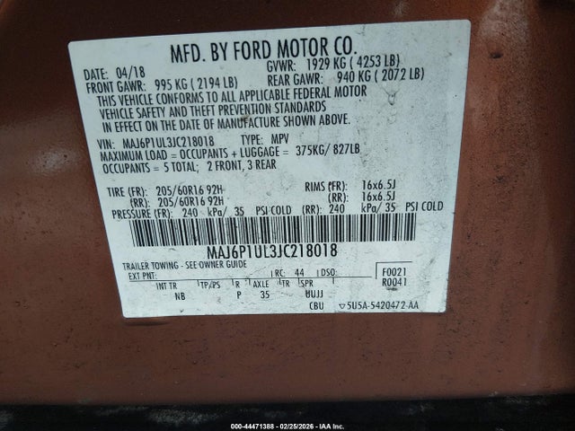 MAJ6P1UL3JC218018 Ford Ecosport Se