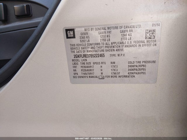 Aukcja sprzedaży 2014 Gmc Terrain Sle-2, vin: 2GKFLRE37E6222465, numer aukcji: 44471487