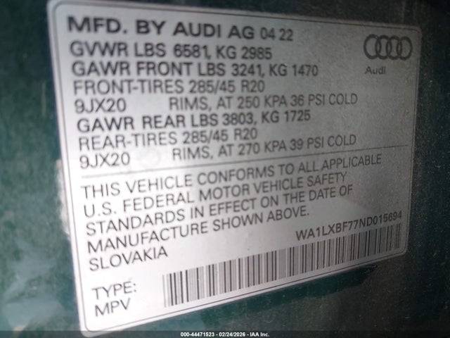 WA1LXBF77ND015694 Audi Q7 Premium Plus 55 Tfsi Quattro Tiptronic