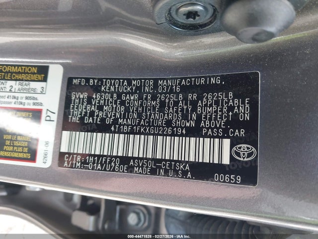 4T1BF1FKXGU226194 Toyota CAMRY SE