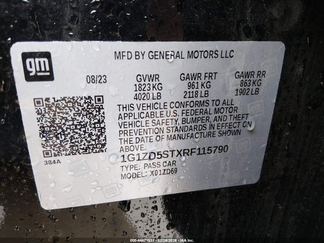 Aukcja sprzedaży 2024 Chevrolet Malibu Fwd 1lt, vin: 1G1ZD5STXRF115790, numer aukcji: 44471531