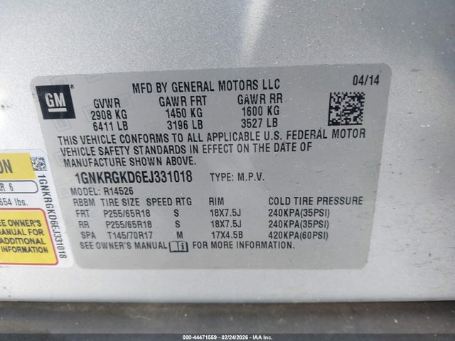 Chevrolet Traverse 1lt 2014 1GNKRGKD6EJ331018 Image 9