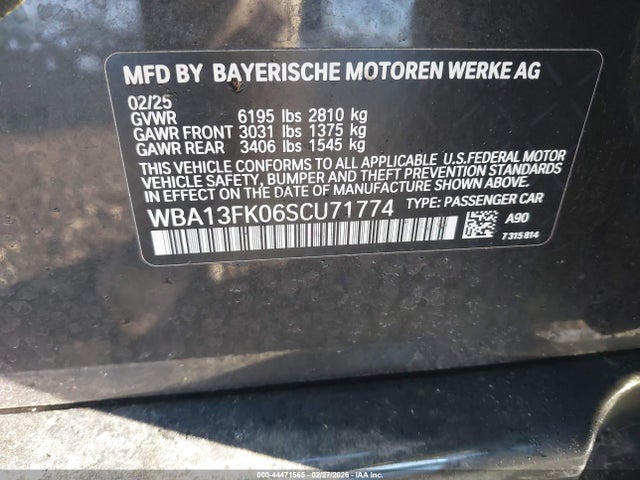 44471565 :رقم المزاد ، WBA13FK06SCU71774 vin ، 2025 Bmw 550e Xdrive مزاد بيع