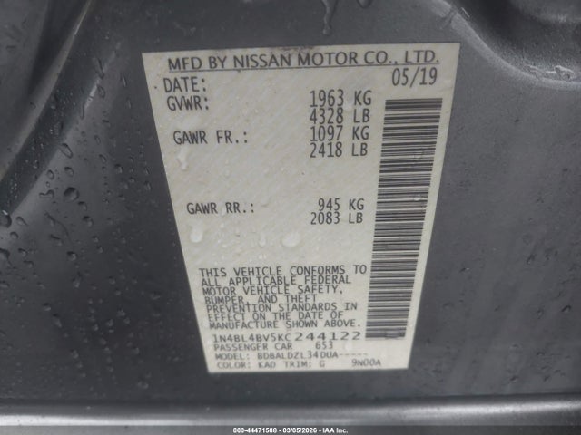 Aukcja sprzedaży 2019 Nissan Altima 2.5 S, vin: 1N4BL4BV5KC244122, numer aukcji: 44471588