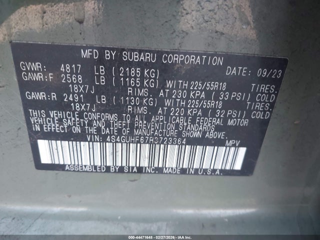 4S4GUHF67R3723364 Subaru Crosstrek Sport