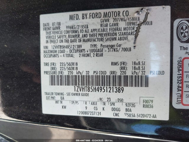 2009 FORD MUSTANG 1ZVHT85H495121389 Photo 8