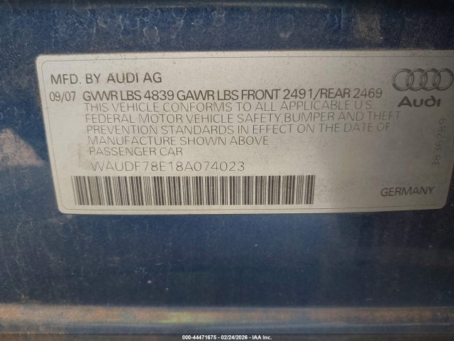 2008 AUDI A4 WAUDF78E18A074023 Photo 8