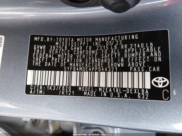 Toyota COROLLA LE 2023 5YFB4MDE4PP044321 Image 9