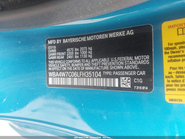 44471709 :رقم المزاد ، WBA4W7C06LFH35104 vin ، 2020 Bmw 440i مزاد بيع