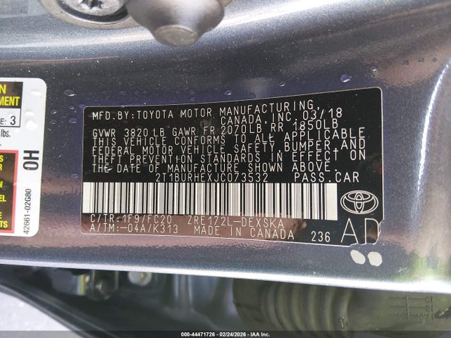 2018 TOYOTA COROLLA 2T1BURHEXJC073532 Photo 8