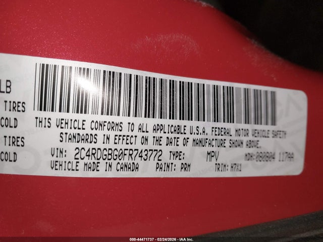 44471737 :رقم المزاد ، 2C4RDGBG0FR743772 vin ، 2015 Dodge Grand Caravan Se مزاد بيع