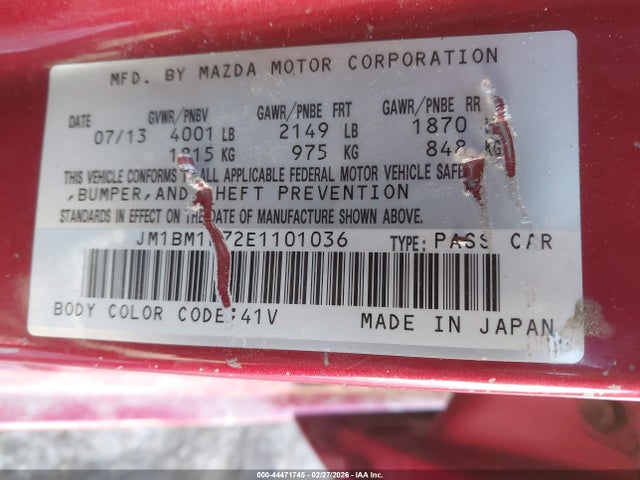 Продаж на аукціоні авто 2014 Mazda Mazda3 I Touring, vin: JM1BM1L72E1101036, номер лоту: 44471745